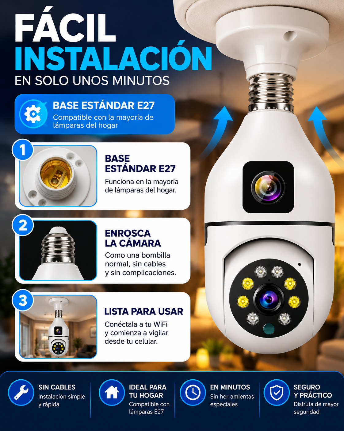 Cámara Foco WiFi 360° Doble Lente