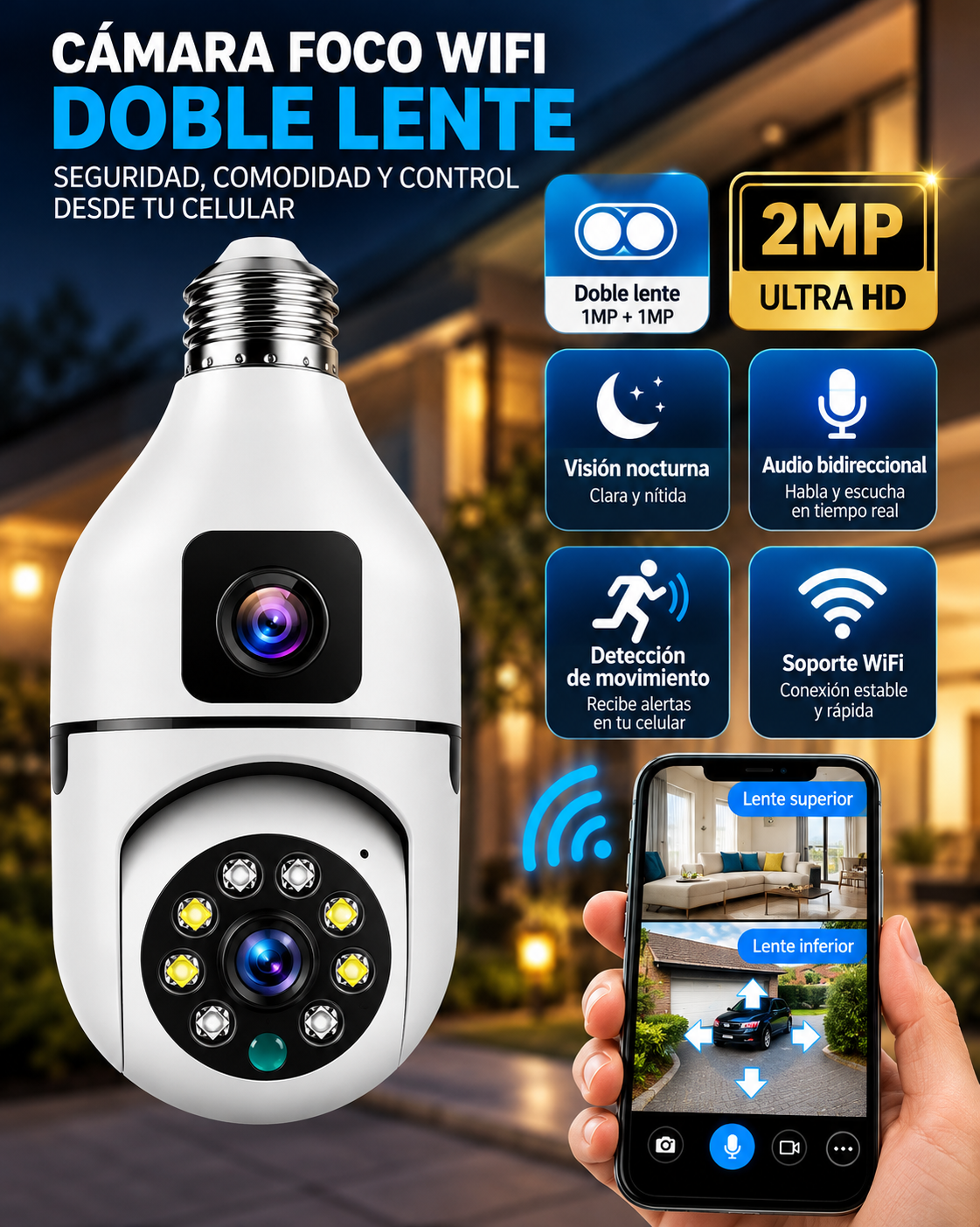 Cámara Foco WiFi 360° Doble Lente